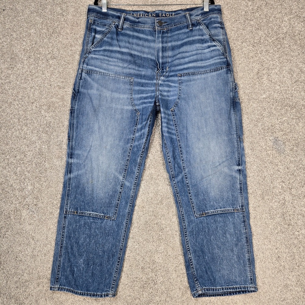 American Eagle Jeans Mens 36x30 Blue Carpenter Double Knee